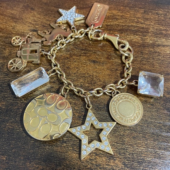 Coach Crystal Star Locket Gold plated Brass Charm Bracelet Rare HTF Discontinued - Picture 4 of 7